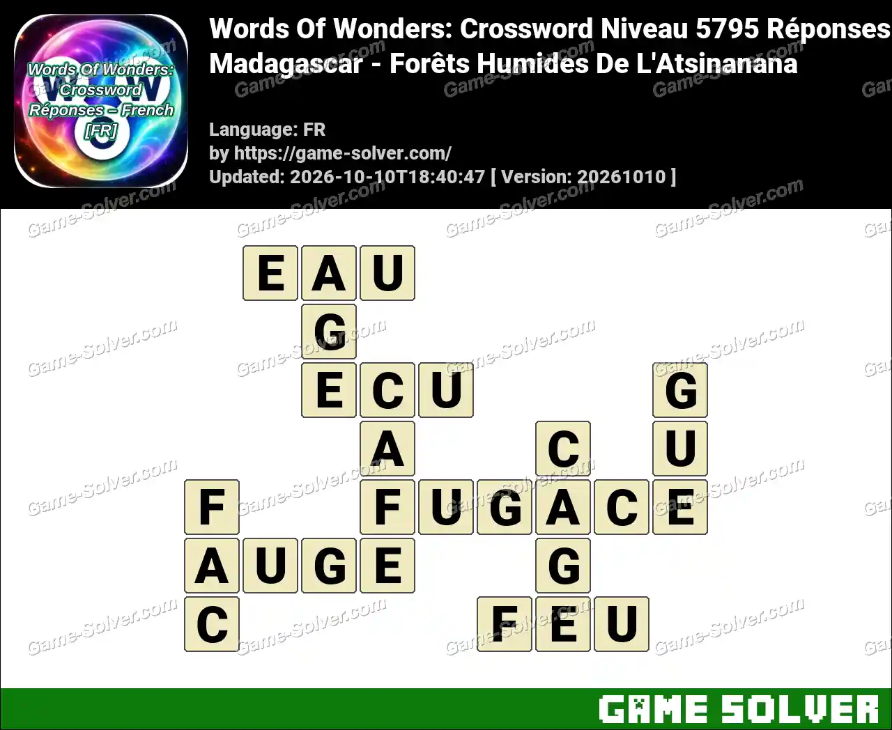 Words Of Wonders: Crossword Niveau 5795 Réponses – Madagascar – Forêts Humides De L’Atsinanana